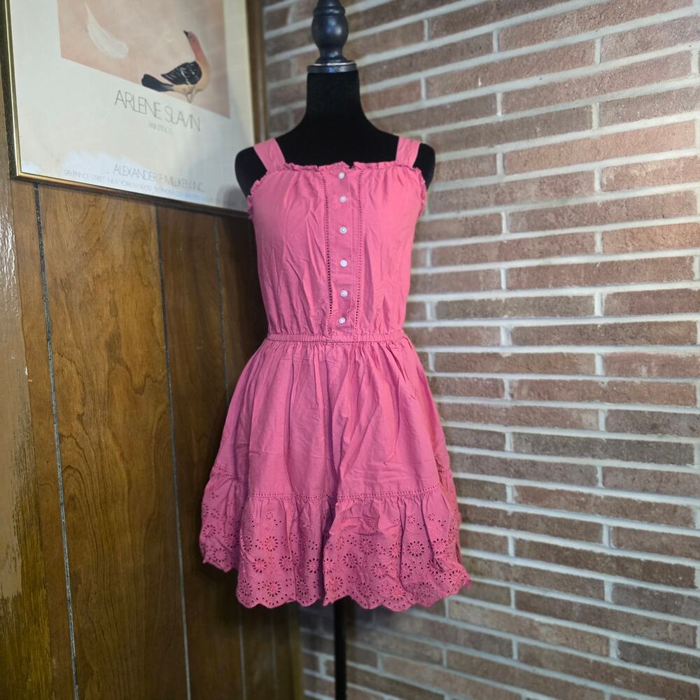Polo Ralph Lauren Girls Pink Cotton Smocked Eyelet Sundress Size 12 Boho Mini